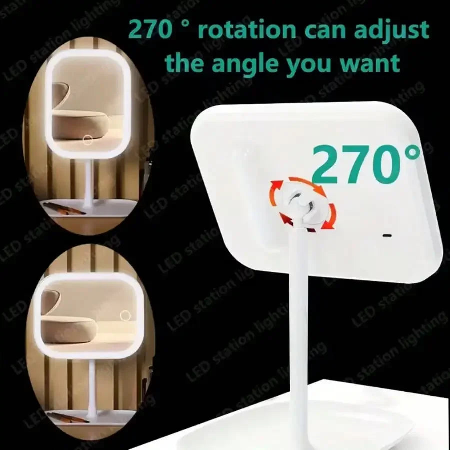 2026 Makeup mirror, the perfect gift for female friends, LED Makeup Mirror With Front Lights, Vanity Mirror With Storage Base, 3 Lighting Modes Rechargeable Makeup Mirror, Touch Control, Portable Foldable Compact Mirror