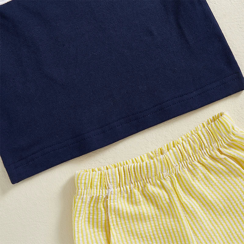 2024-12-10 Lioraitiin Toddler Baby Boy Shorts Set Tractor Embroidery Short Sleeve T-shirt Striped Shorts 2Pcs Summer Outfit