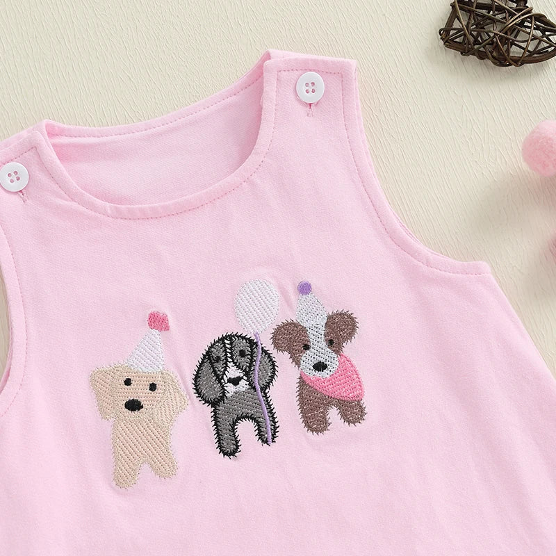 2025-04-01 Lioraitiin Toddler Baby Girl Birthday Dress Dog Embroidered Round Neck Sleeveless Tank Dress Cute Summer Clothes