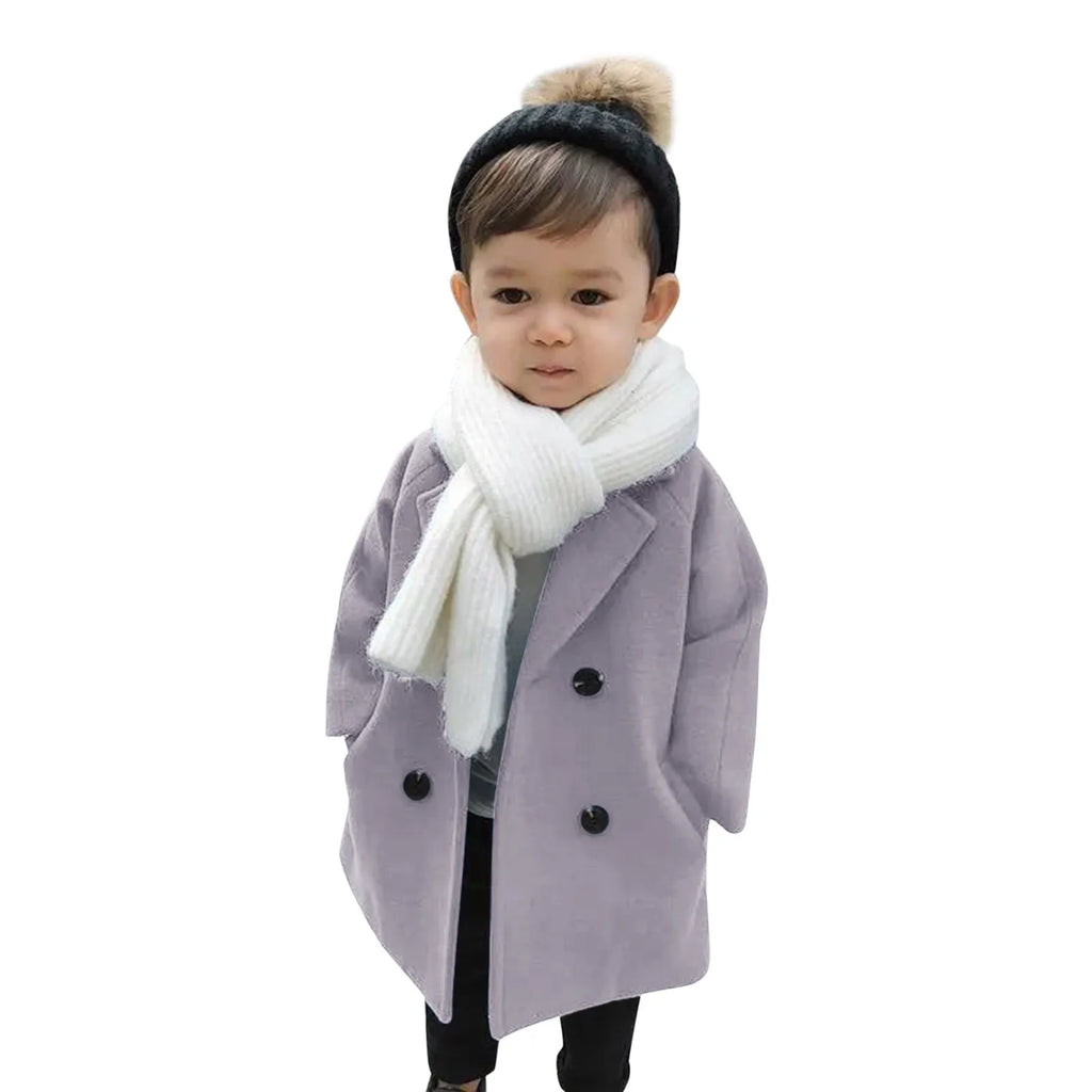 Kids Boys Coats Toddler Kids Baby Girls Boys Plaid Solid Coat Elegant Notched Double Breasted Jacket Boys Plaid Flannel Coat
