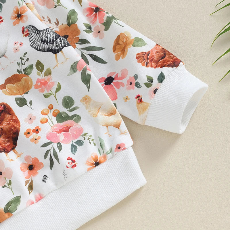 Citgeett Autumn Toddler Baby Girl Fall Clothes Set Flower Print Long Sleeve Tops Elastic Waist Pants Outfit Clothes