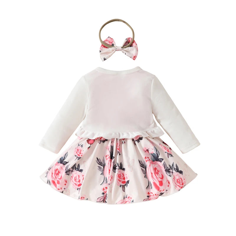 2024-05-27 Lioraitiin Toddler Girls Outfits Floral A-Line Sleeveless Dress Long Sleeves Jacket and Headband for Summer Clothes