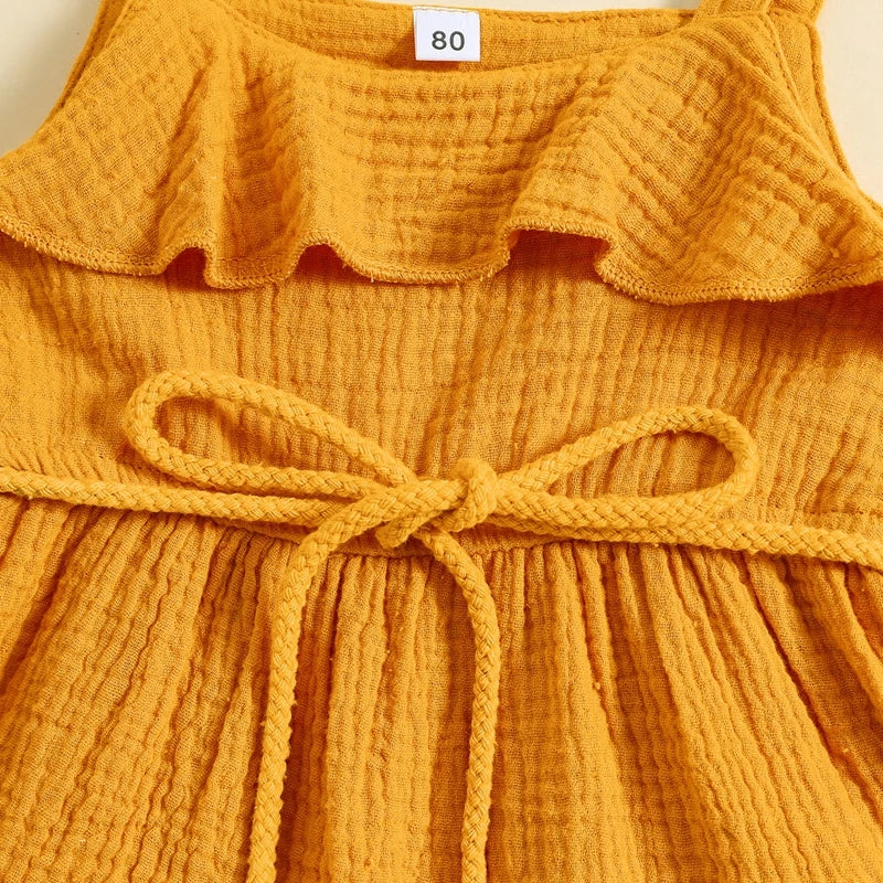 2024-05-07 Lioraitiin Baby Girl Summer Dress Casual Sleeveless Square Neck Belted Dress Toddler A-Line Dress