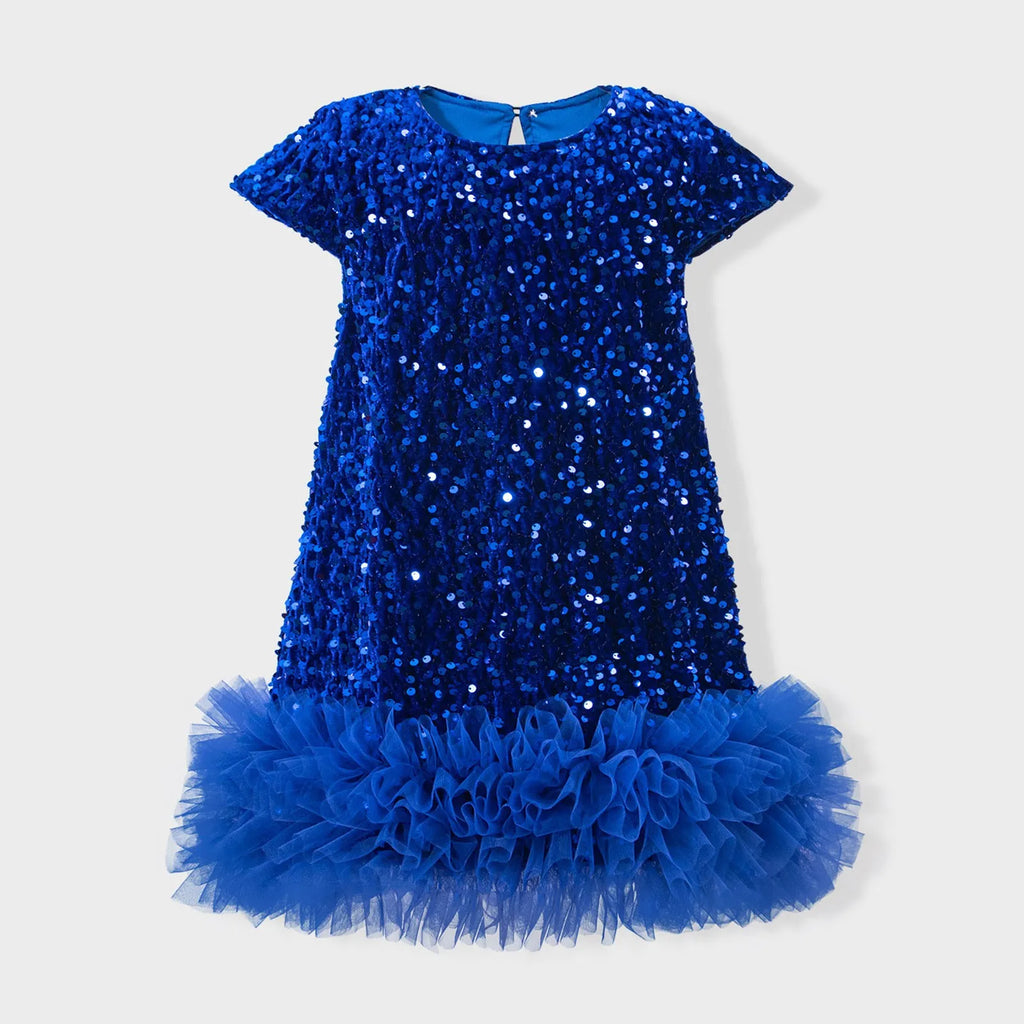 Party Dresses For Girls Fashion Sequin Mesh Splicing Undershirt Dresses Children New Year Temperament Dress Baby Holiday Dress