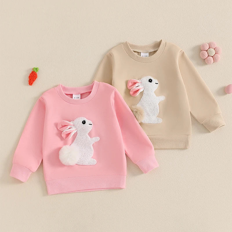 2024-11-29 Lioraitiin Toddler Girls Boys Sweatshirts Easter Clothes Rabbit Embroidered Long Sleeve Baby Pullovers Spring Clothes
