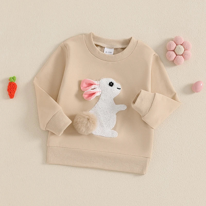 2024-11-29 Lioraitiin Toddler Girls Boys Sweatshirts Easter Clothes Rabbit Embroidered Long Sleeve Baby Pullovers Spring Clothes