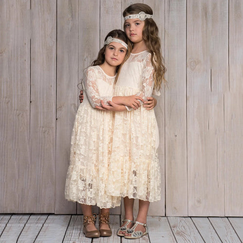 1st Birthday Outfit Girl Children's Lace Dress Dress Tie Belt Girls Chic Long Flower Girl Dresses Girl Bubble Dress