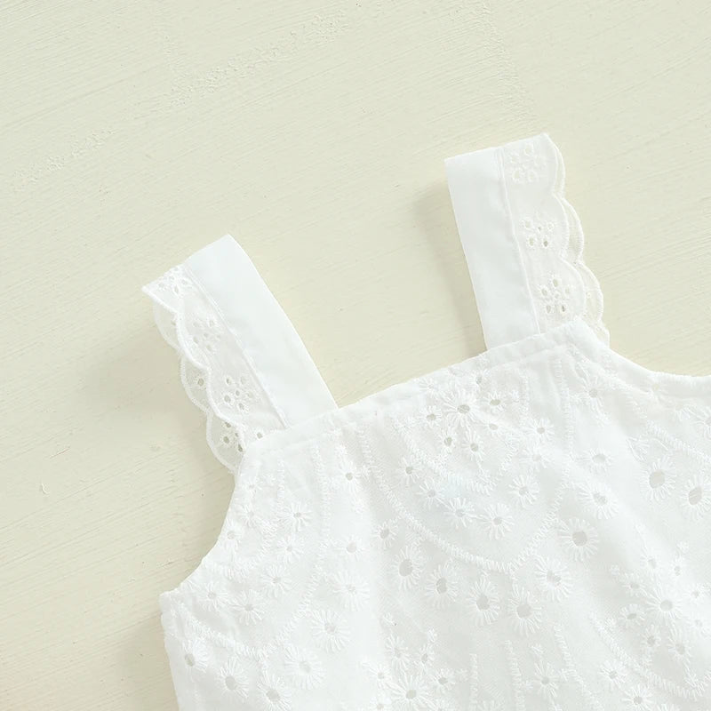 2024-12-02 Lioraitiin Toddler Girl Summer Clothes Eyelet Embroidery Cami Tops+Elastic Waist Plaid Print Wide Leg Pants 2Pcs Set