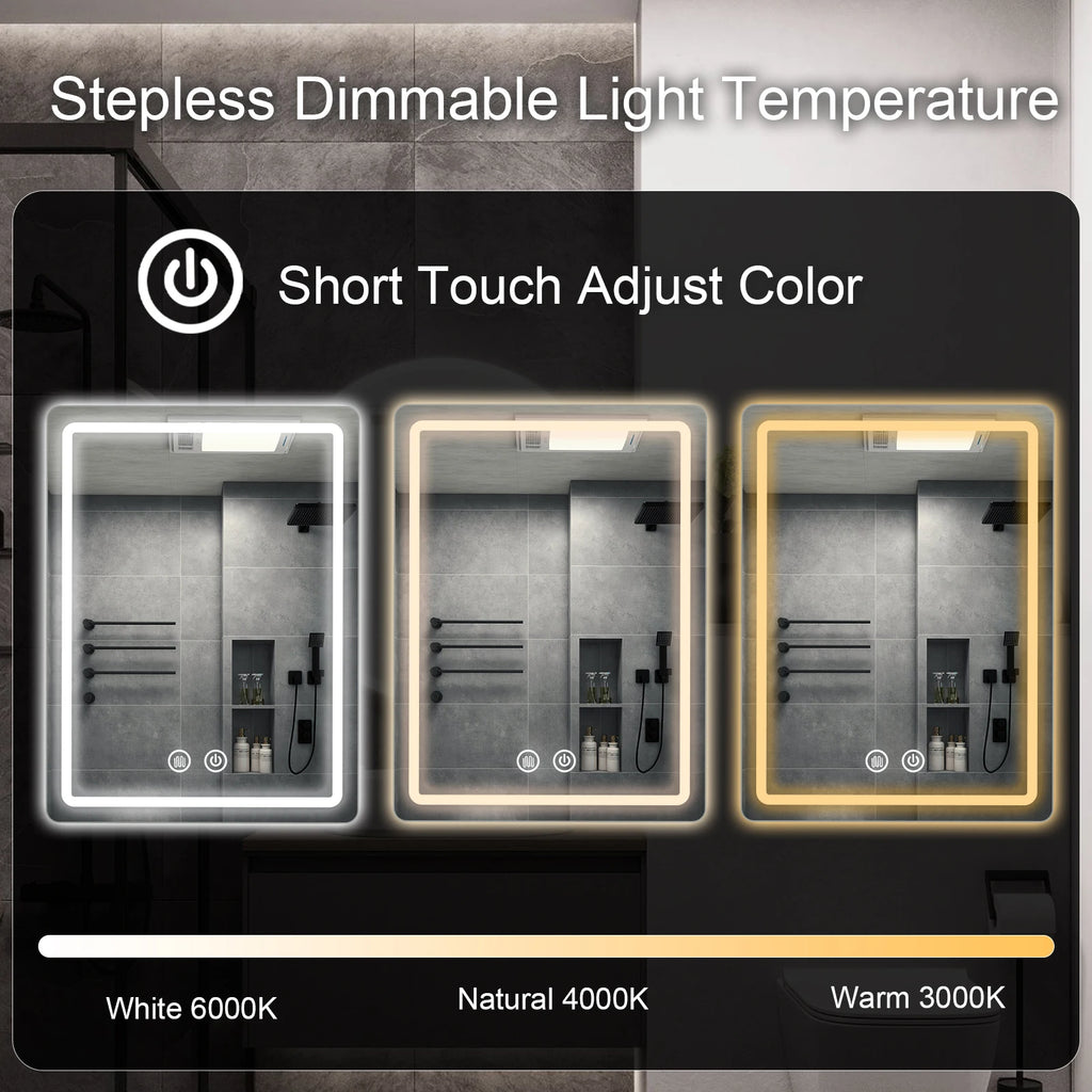 20x28 inch LED Bathroom Mirror Vanity Mirrors with Backlit Lights Fogless Makeup Mirror Wall Mounted with Demister