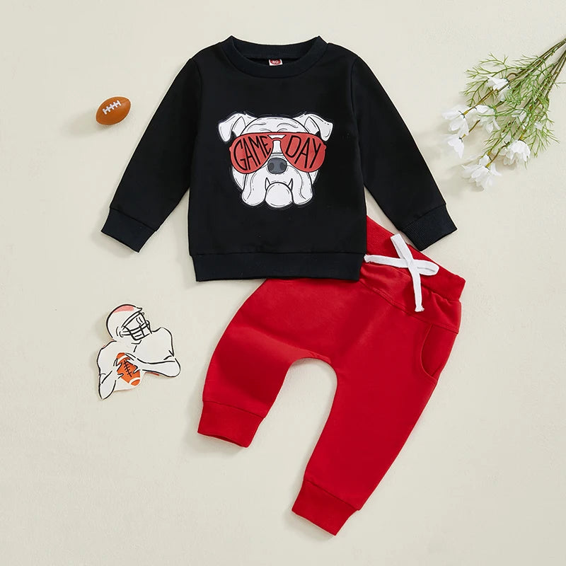2024-10-11 Lioraitiin Toddler Baby Boy Rugby Outfit Letter Print Long Sleeve Sweatshirt Elastic Waist Pants Boys Clothes Set