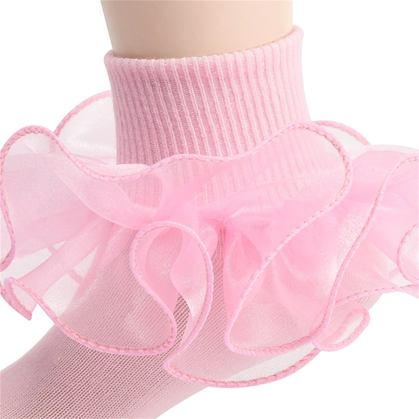 Pudcoco Toddler Kids Baby Girls Ruffle Socks Soft Double Lace Frilly Socks Princess Ankle Socks Kids Cute Socks 1-10Y