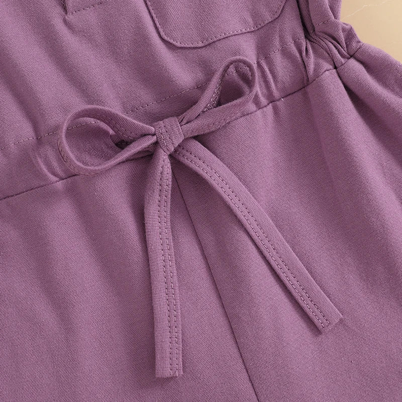 2024-12-04 Lioraitiin Litter Girls Summer Casual Jumpsuit Sleeveless Crewneck Solid Color Drawstring Tank Romper