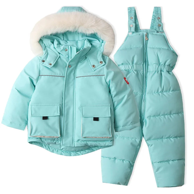 Children's Ski Suit Windproof And Waterproof Down Jacket And Pants Snow Coat Overalls Children Down Pants Parkas Soft Warm Sets