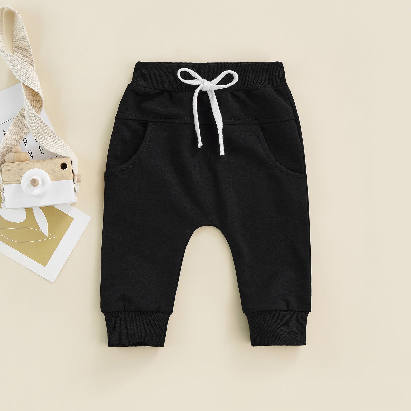 2022-04-06 Lioraitiin 0-3Years Newborn Boys Girls Trousers Elastic Waist Adjustable Drawstring Plain Loose Fit Long Pants