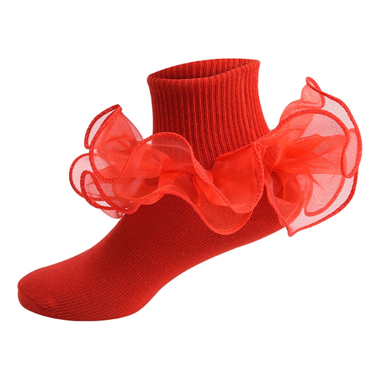 Pudcoco Toddler Kids Baby Girls Ruffle Socks Soft Double Lace Frilly Socks Princess Ankle Socks Kids Cute Socks 1-10Y