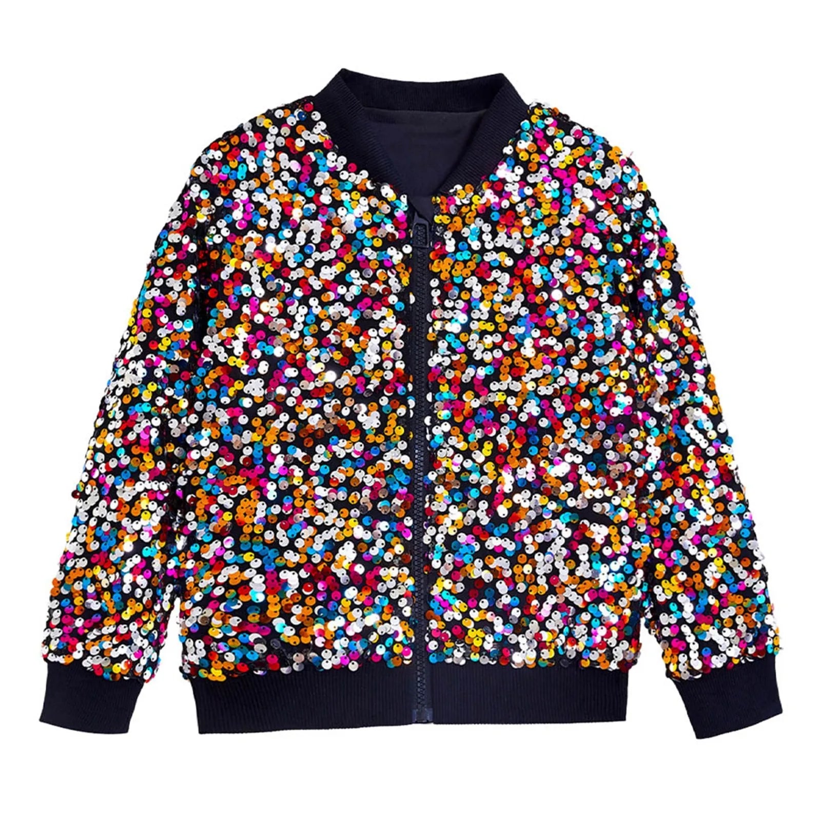 Girls Carnival Jacket Kids Toddler Glitter Shiny Zip Up Long Sleeve Coat Outwear Fashion Cool Party Overcoat Girls Clothes