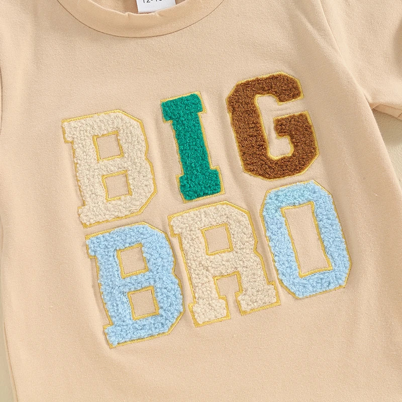 2024-01-11 Lioraitiin Summer Toddler Baby Boy T-Shirts Rompers BIG BRO Fuzzy Embroidered Letter Crewneck Short Sleeve Tops