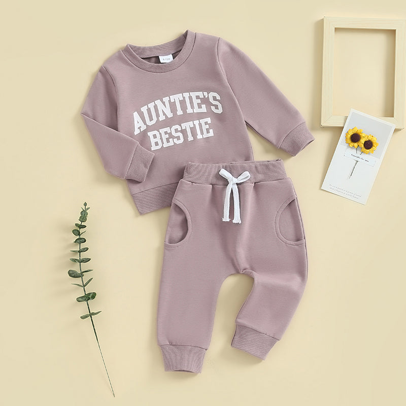 Lioraitiin Toddler Baby Boy Girl Clothes Auntie s Little Bestie Long Sleeve Crewneck Sweatshirt Jogger Pants Set