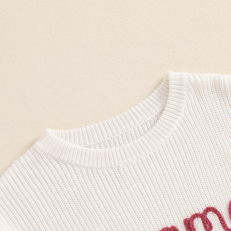 Family Matching Sweaters Mommy and Me Letter Embroidery Round Neck Knitwear Comfortable Warm Tops