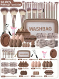 50PCS Makeup Tools:1PC cosmetic bag+25PCS Makeup brush set+9PCS Makeup Sponges+9PCS Powder Puffs+6PCS Makeup Tools