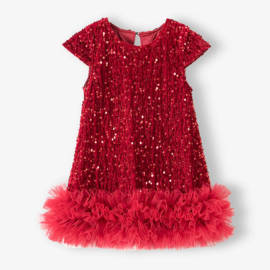 Party Dresses For Girls Fashion Sequin Mesh Splicing Undershirt Dresses Children New Year Temperament Dress Baby Holiday Dress