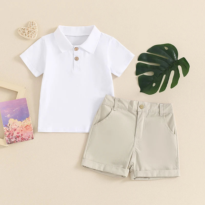 2024-03-20 Lioraitiin 1-5Y Summer Kid Boys Shorts Sets Short Sleeve Button Up Shirt Tops and Solid Color Shorts Sets 2PCS