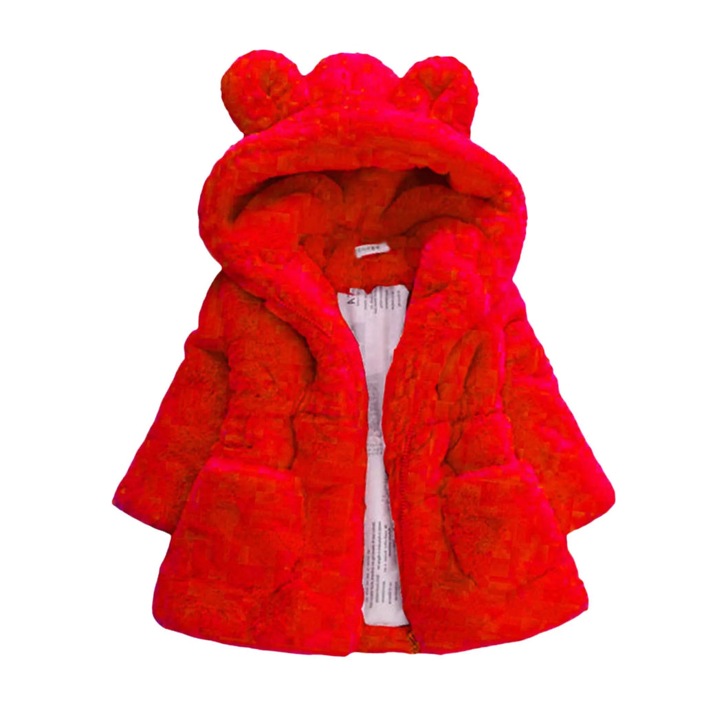 Kids Girls Winter Warm Coats Jacket Clothes Outwear Overcoat Ear Hooded Children's Cotton Coat Cute Long Sleeve Fashion Jacket