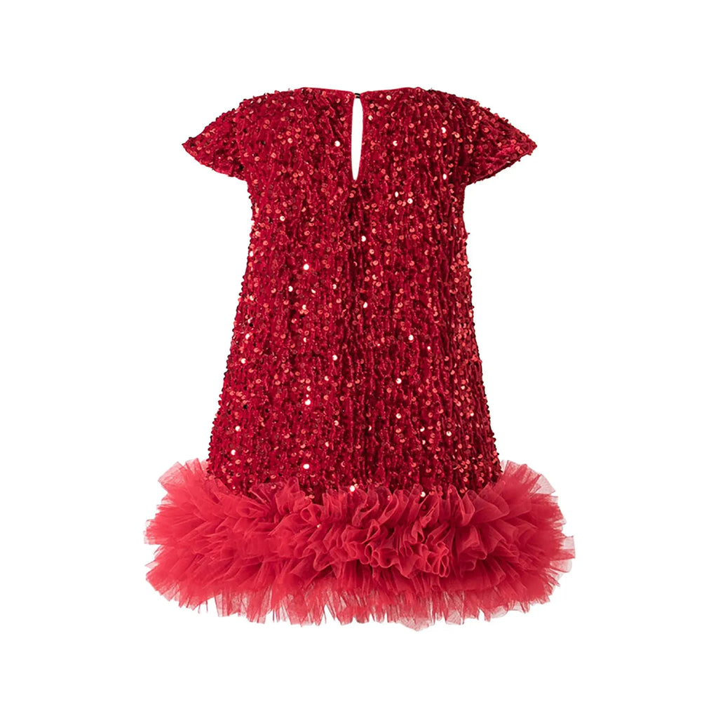 Party Dresses For Girls Fashion Sequin Mesh Splicing Undershirt Dresses Children New Year Temperament Dress Baby Holiday Dress