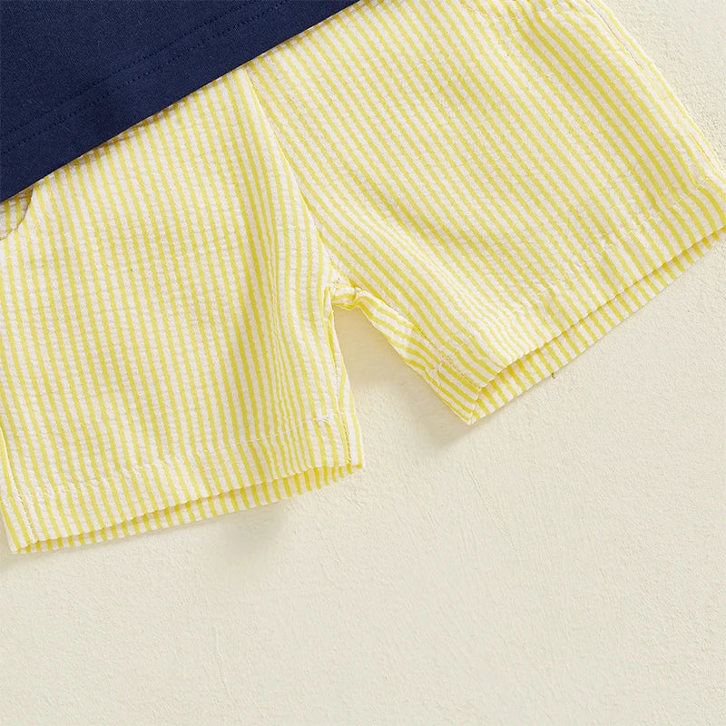 2024-12-10 Lioraitiin Toddler Baby Boy Shorts Set Tractor Embroidery Short Sleeve T-shirt Striped Shorts 2Pcs Summer Outfit