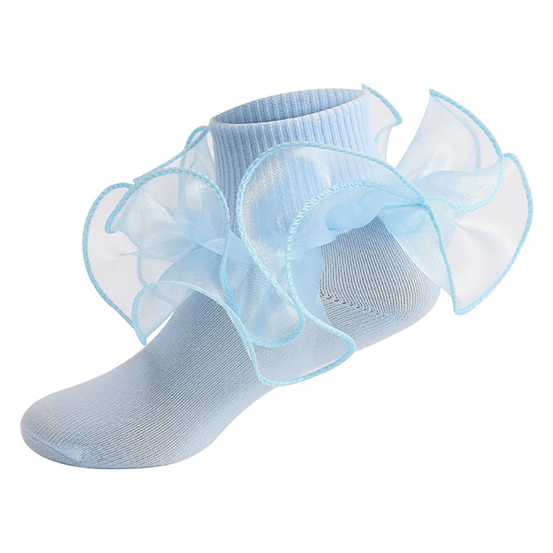 Pudcoco Toddler Kids Baby Girls Ruffle Socks Soft Double Lace Frilly Socks Princess Ankle Socks Kids Cute Socks 1-10Y