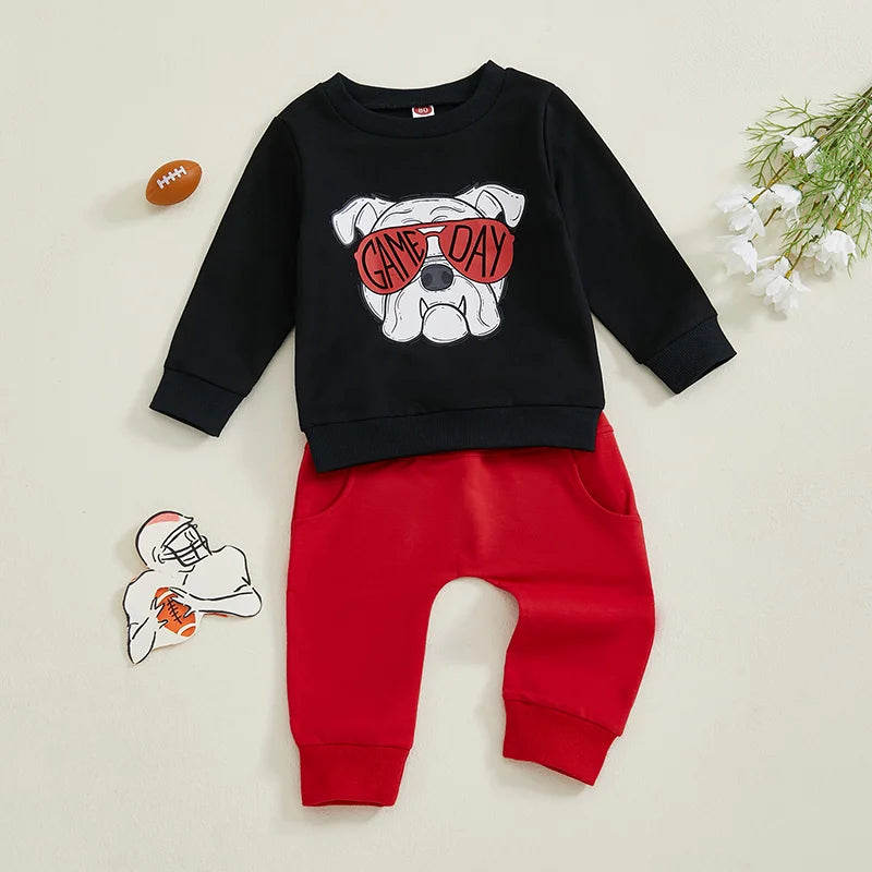 2024-10-11 Lioraitiin Toddler Baby Boy Rugby Outfit Letter Print Long Sleeve Sweatshirt Elastic Waist Pants Boys Clothes Set