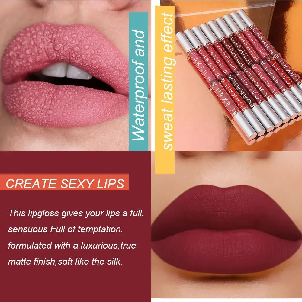 CAKAILA 6-Shade Matte Lip Gloss Set - close-up of matte lip color swatches