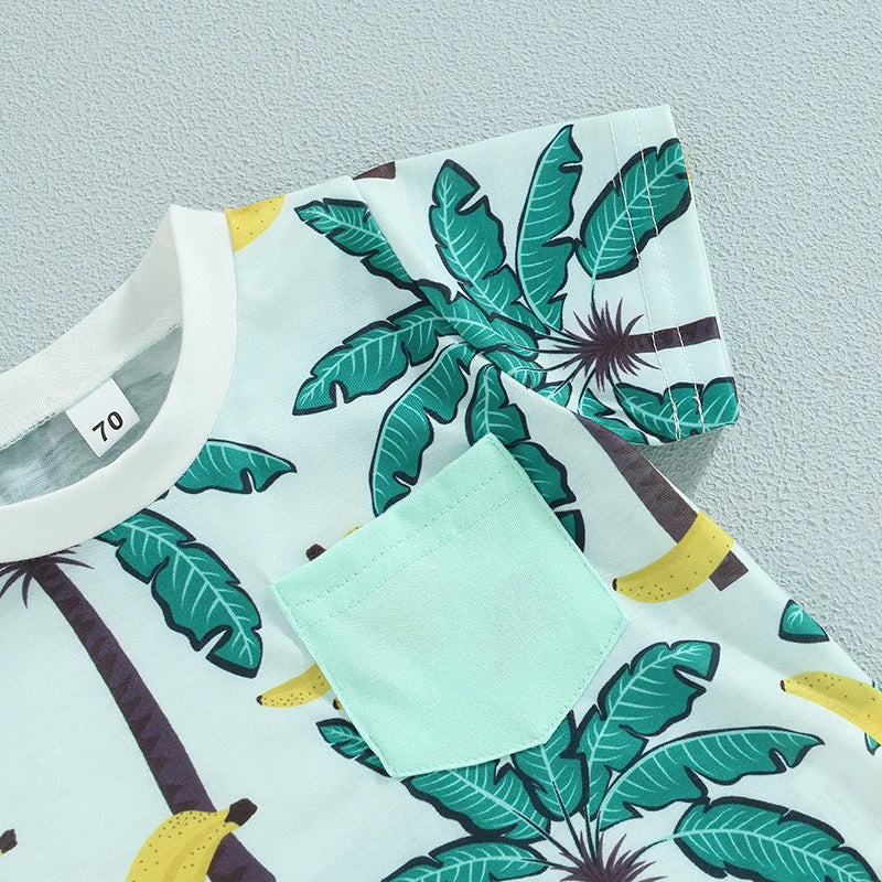 2023-04-21 Lioraitiin 0-3Years Toddler Baby Boy 2Pcs Summer Clothes Beach Tree Print Short Sleeve Crew Neck T-Shirts Shorts