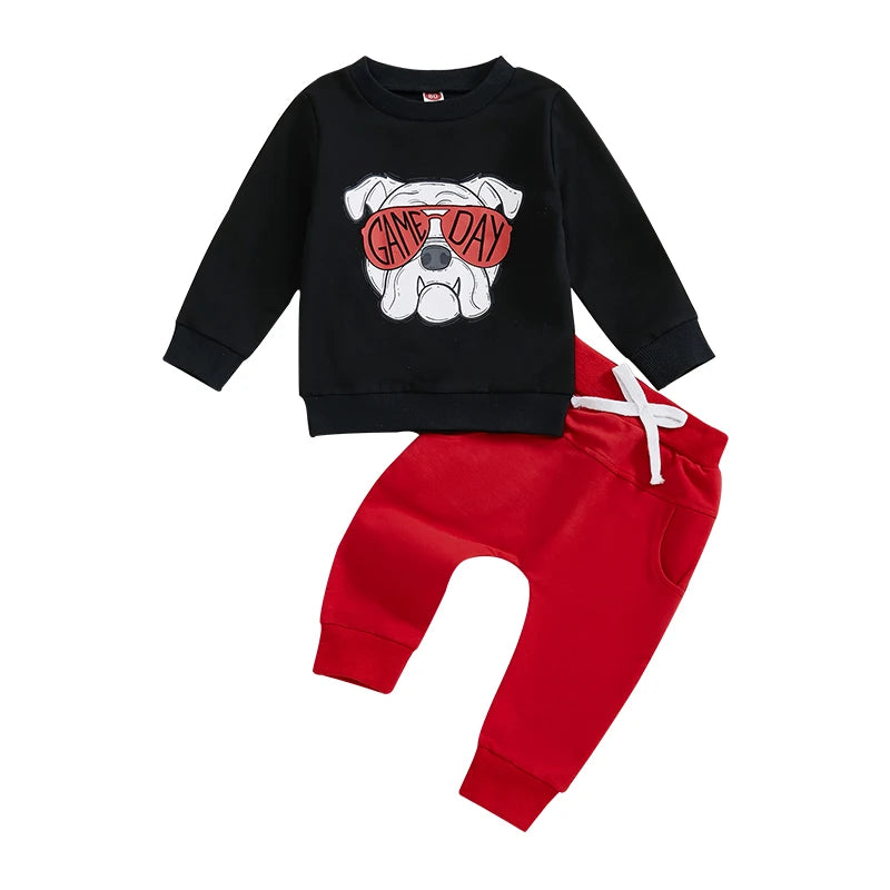 2024-10-11 Lioraitiin Toddler Baby Boy Rugby Outfit Letter Print Long Sleeve Sweatshirt Elastic Waist Pants Boys Clothes Set