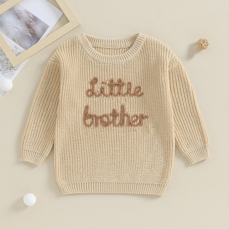 2023-09-18 Lioraitiin 0-18M Baby Boys Sweater Letter Embroidery Crew Neck Long Sleeve Pullovers Fall Toddler Clothes Tops