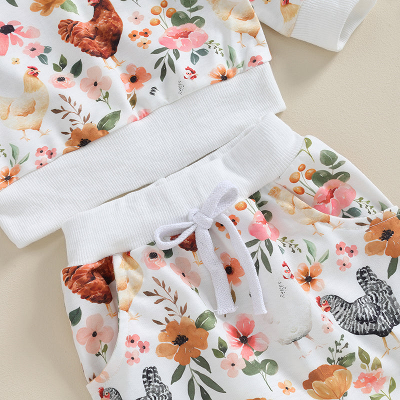 Citgeett Autumn Toddler Baby Girl Fall Clothes Set Flower Print Long Sleeve Tops Elastic Waist Pants Outfit Clothes