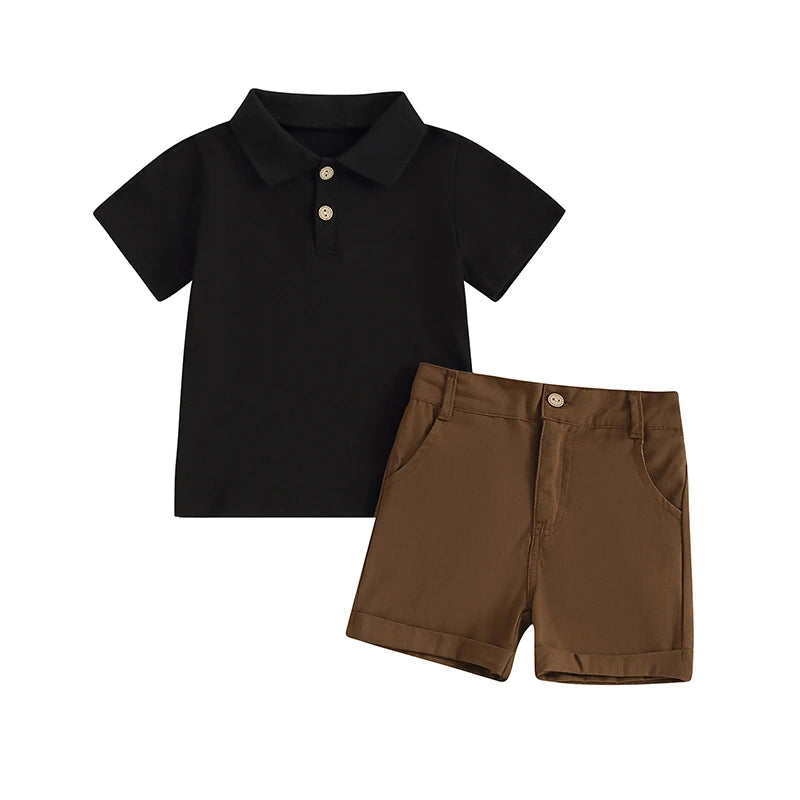 2024-03-20 Lioraitiin 1-5Y Summer Kid Boys Shorts Sets Short Sleeve Button Up Shirt Tops and Solid Color Shorts Sets 2PCS
