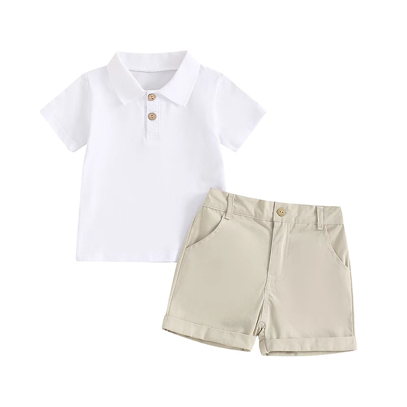 2024-03-20 Lioraitiin 1-5Y Summer Kid Boys Shorts Sets Short Sleeve Button Up Shirt Tops and Solid Color Shorts Sets 2PCS