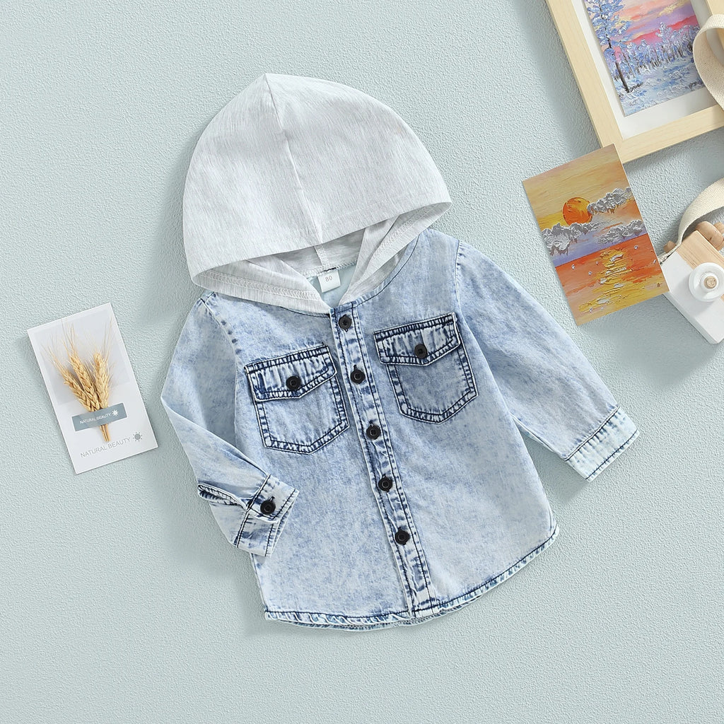 2022-06-23 Lioraitiin 0-5Years Toddler Boys Spring Autumn Coat Long Sleeve Button Down Patchwork Hooded Jackets