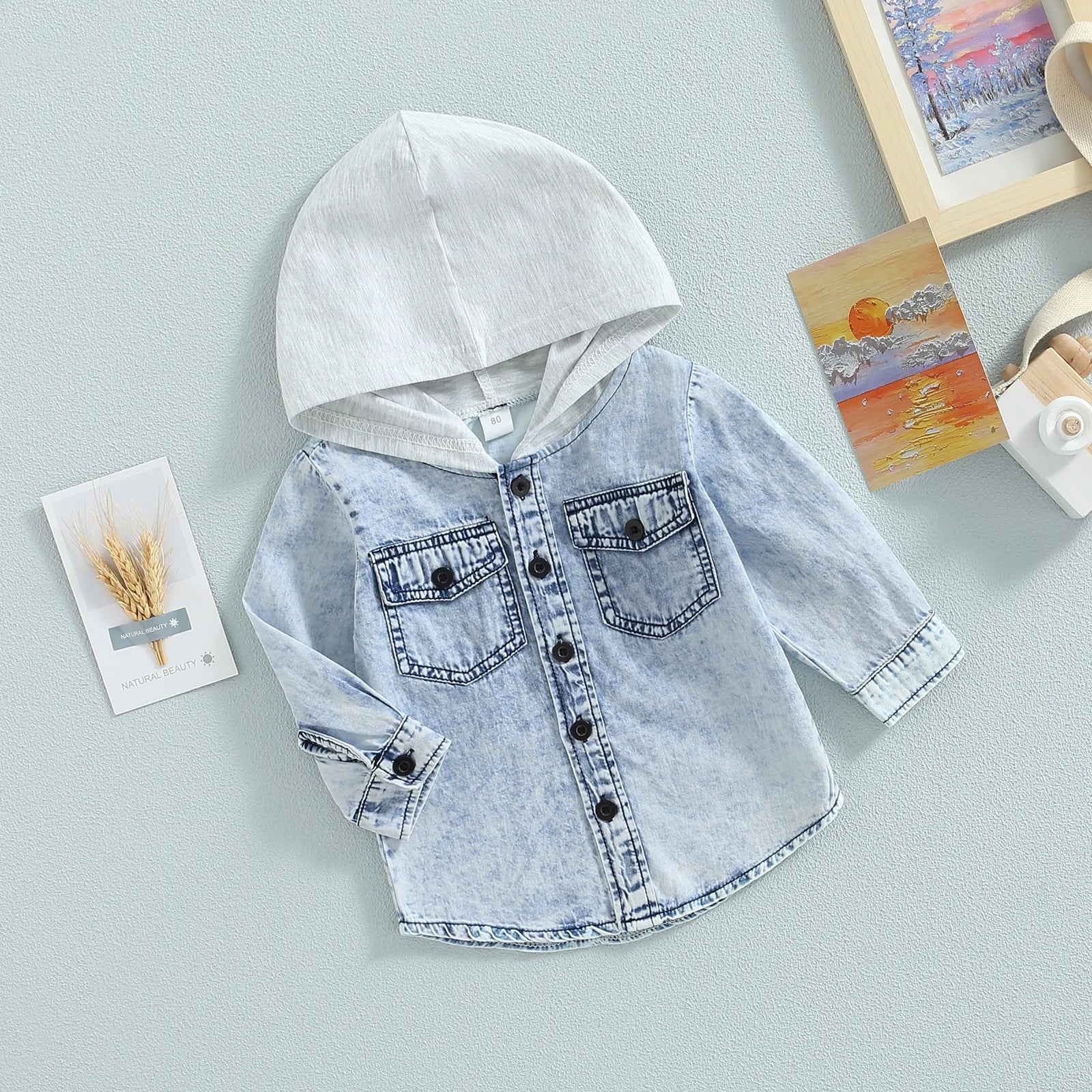 2022-06-23 Lioraitiin 0-5Years Toddler Boys Spring Autumn Coat Long Sleeve Button Down Patchwork Hooded Jackets