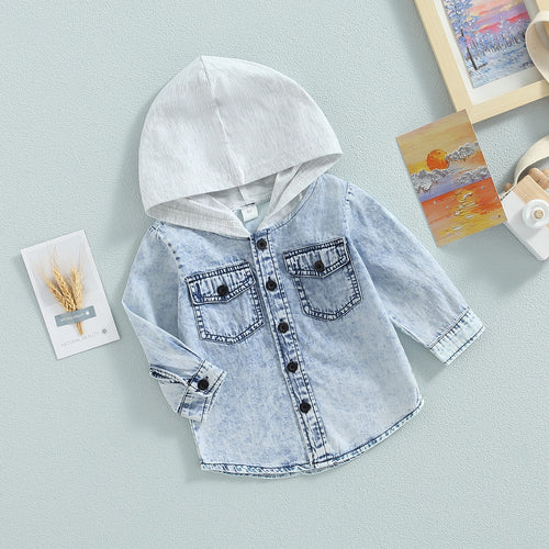 2022-06-23 Lioraitiin 0-5Years Toddler Boys Spring Autumn Coat Long Sleeve Button Down Patchwork Hooded Jackets