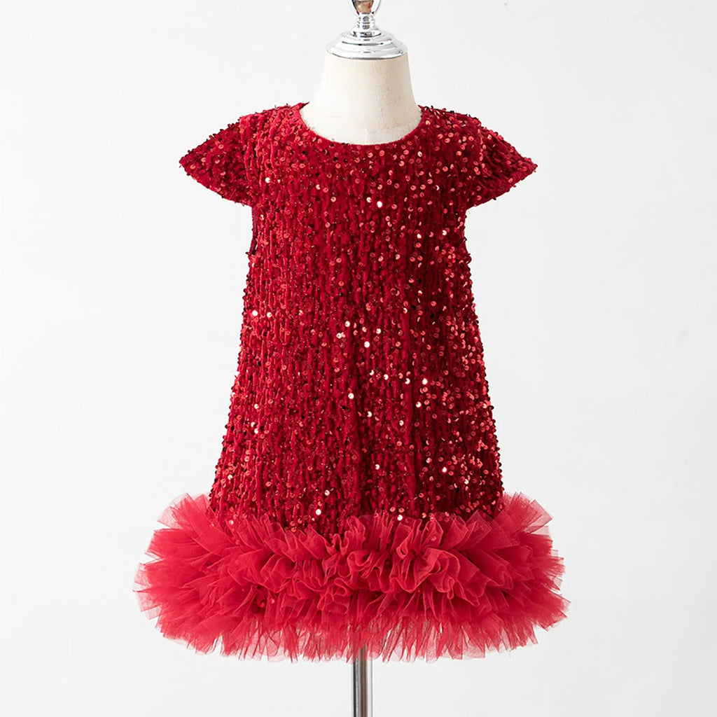 Party Dresses For Girls Fashion Sequin Mesh Splicing Undershirt Dresses Children New Year Temperament Dress Baby Holiday Dress