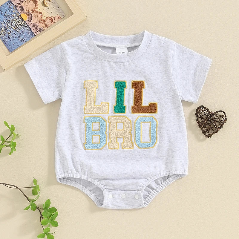 2024-01-11 Lioraitiin Summer Toddler Baby Boy T-Shirts Rompers BIG BRO Fuzzy Embroidered Letter Crewneck Short Sleeve Tops