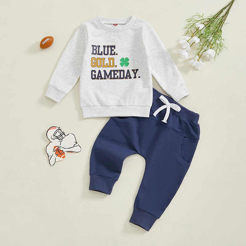 2024-10-11 Lioraitiin Toddler Baby Boy Rugby Outfit Letter Print Long Sleeve Sweatshirt Elastic Waist Pants Boys Clothes Set