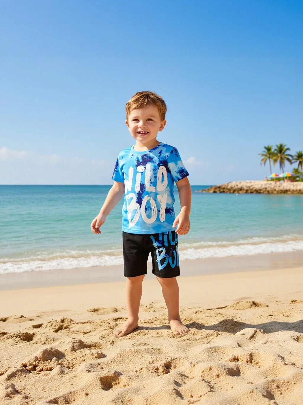 Summer Toddler Baby Boy Clothes Short Sleeve Tie-dye Letter Print T-Shirt and Shorts Outfit Set