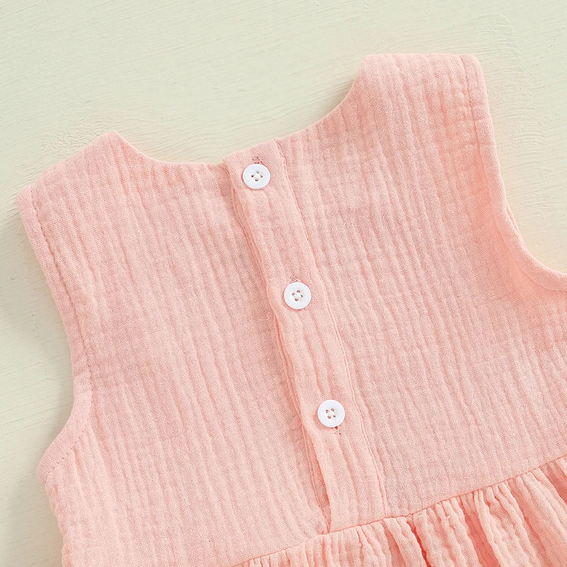 2024-12-24 Lioraitiin Toddler Baby Girl Summer Clothes Solid Color Bow Round Neck Tank Tops + Elastic Waist Ruffled Shorts Set