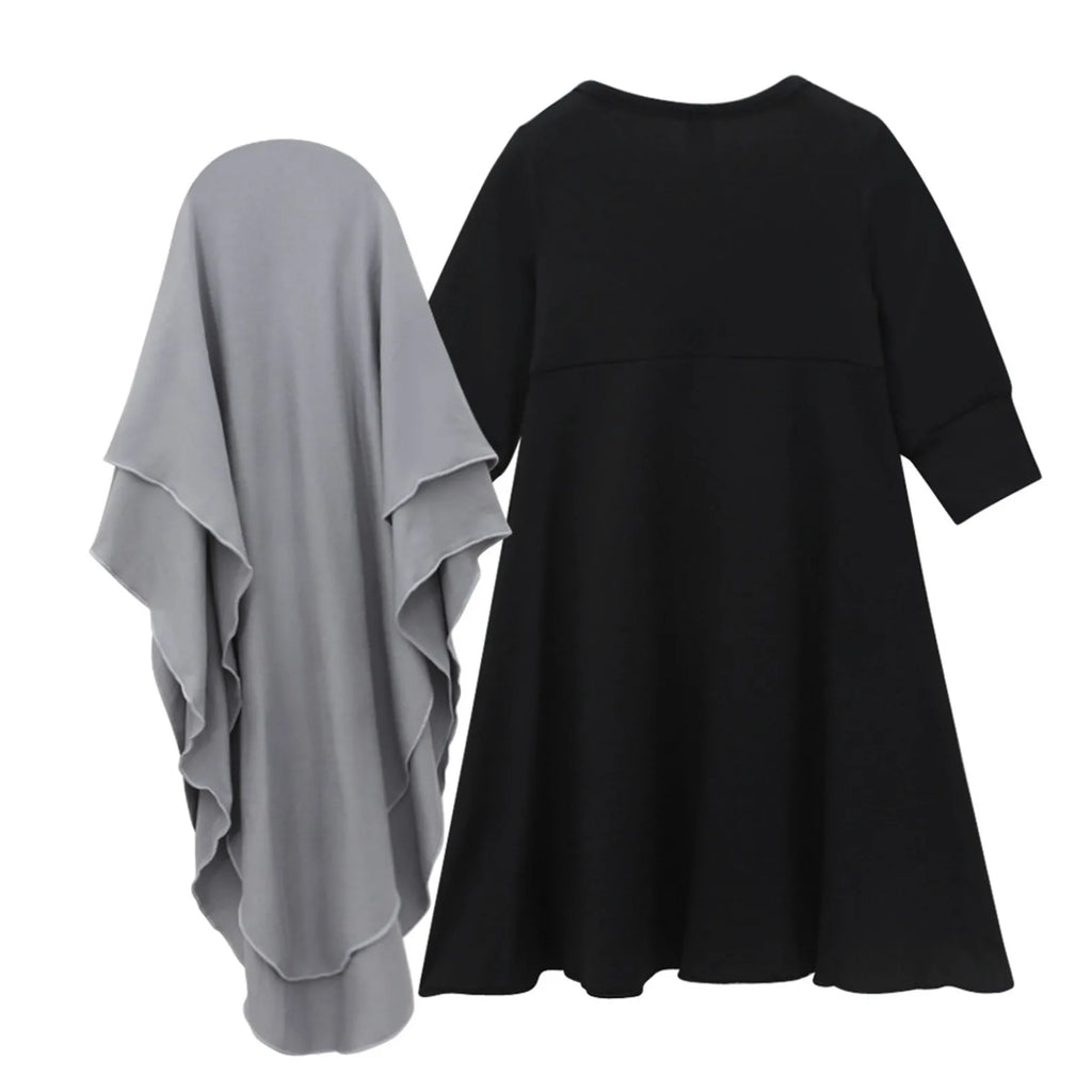 New Stock Clothes Muslim Baby Girls' Abaya With Hijab Full Length Robe Burka Maxi Little Kid Toddler Baby Girl Hoodies Set Girls