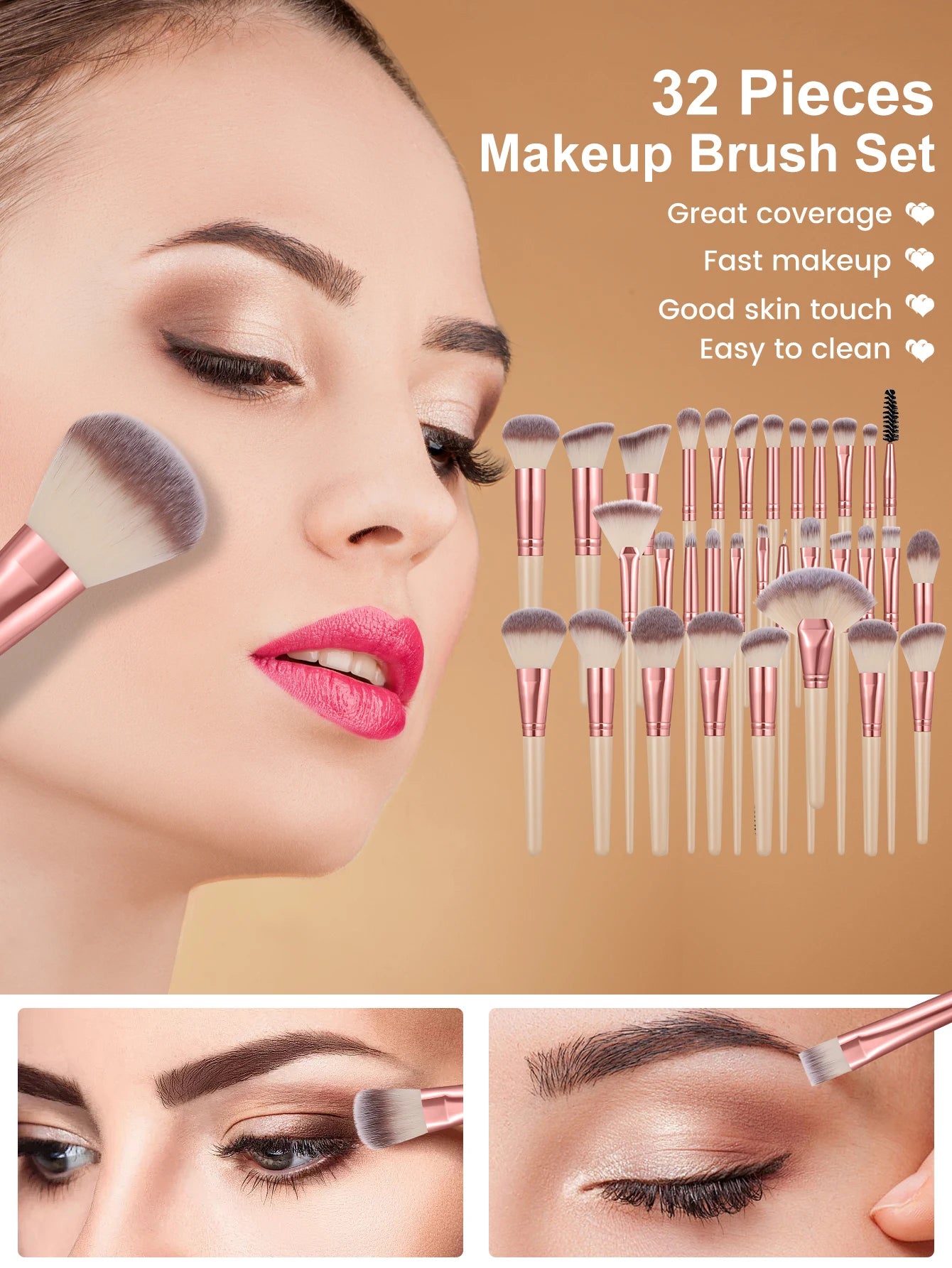 53PCS Makeup Tools:1PC cosmetic bag+32PCS Makeup brush set+8PCS Makeup Sponges+8PCS Powder Puffs+4PCS Makeup Tools