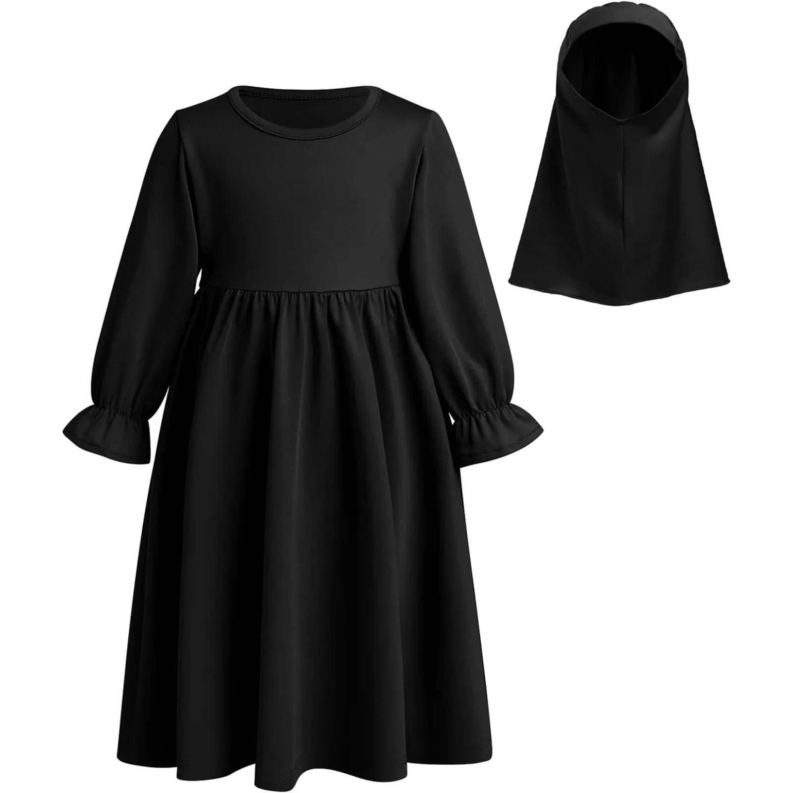 Baby Girl Auntie Outfits Muslim Abaya And Headscarf Set For Girls Pure Color Robe With Hijab Clothes for Girls 2t