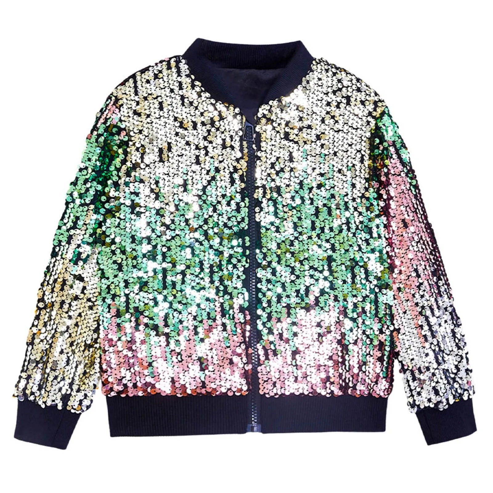 Girls Carnival Jacket Kids Toddler Glitter Shiny Zip Up Long Sleeve Coat Outwear Fashion Cool Party Overcoat Girls Clothes
